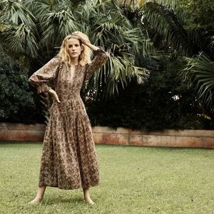 Doen Monet Dress Country Rose Floral Printed Pintuck Small